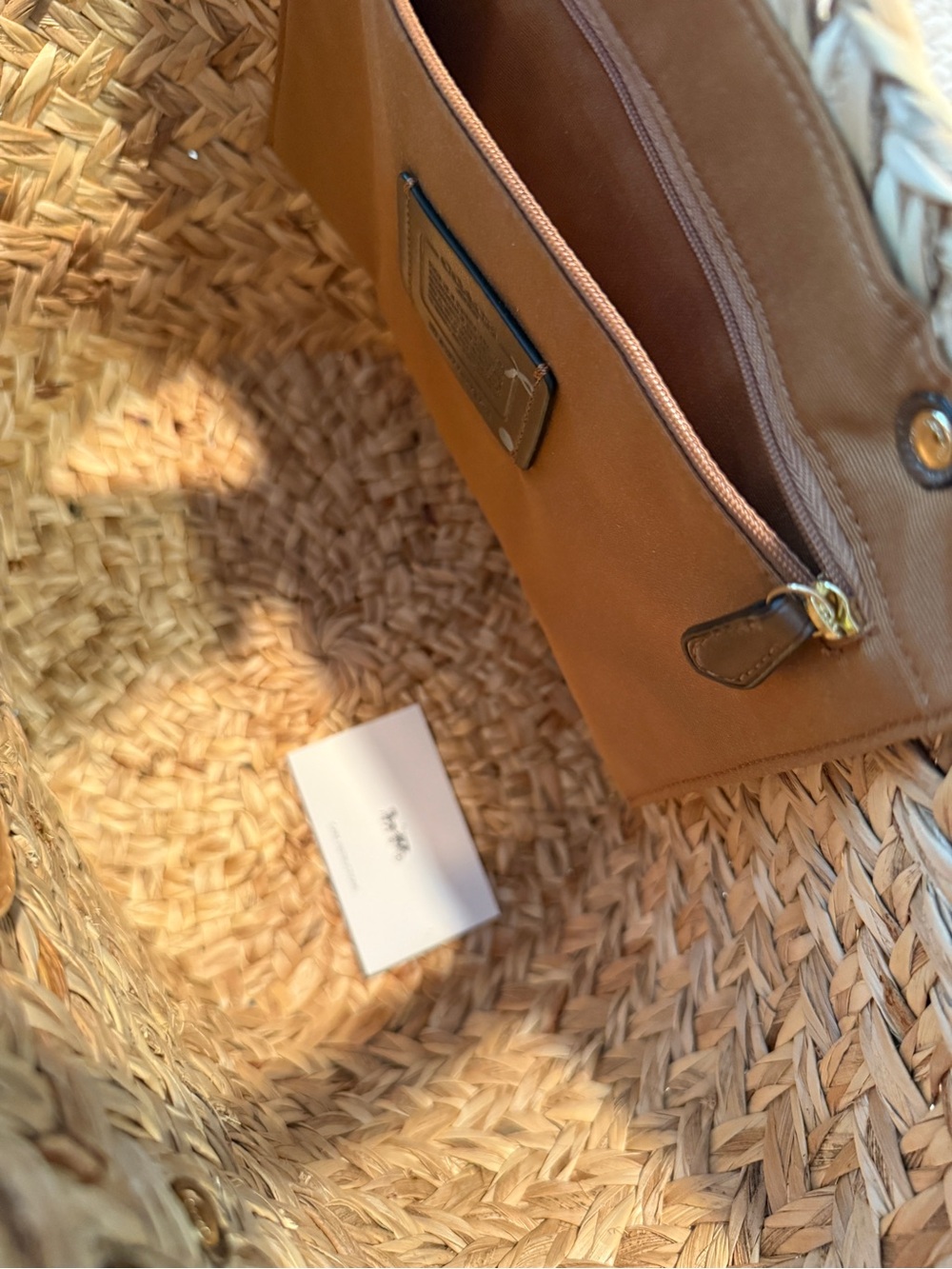 COACH Large Straw Basket Tote with Cherry Charm Natural Chalk Leather RARE NWT - Picture 11 of 11
